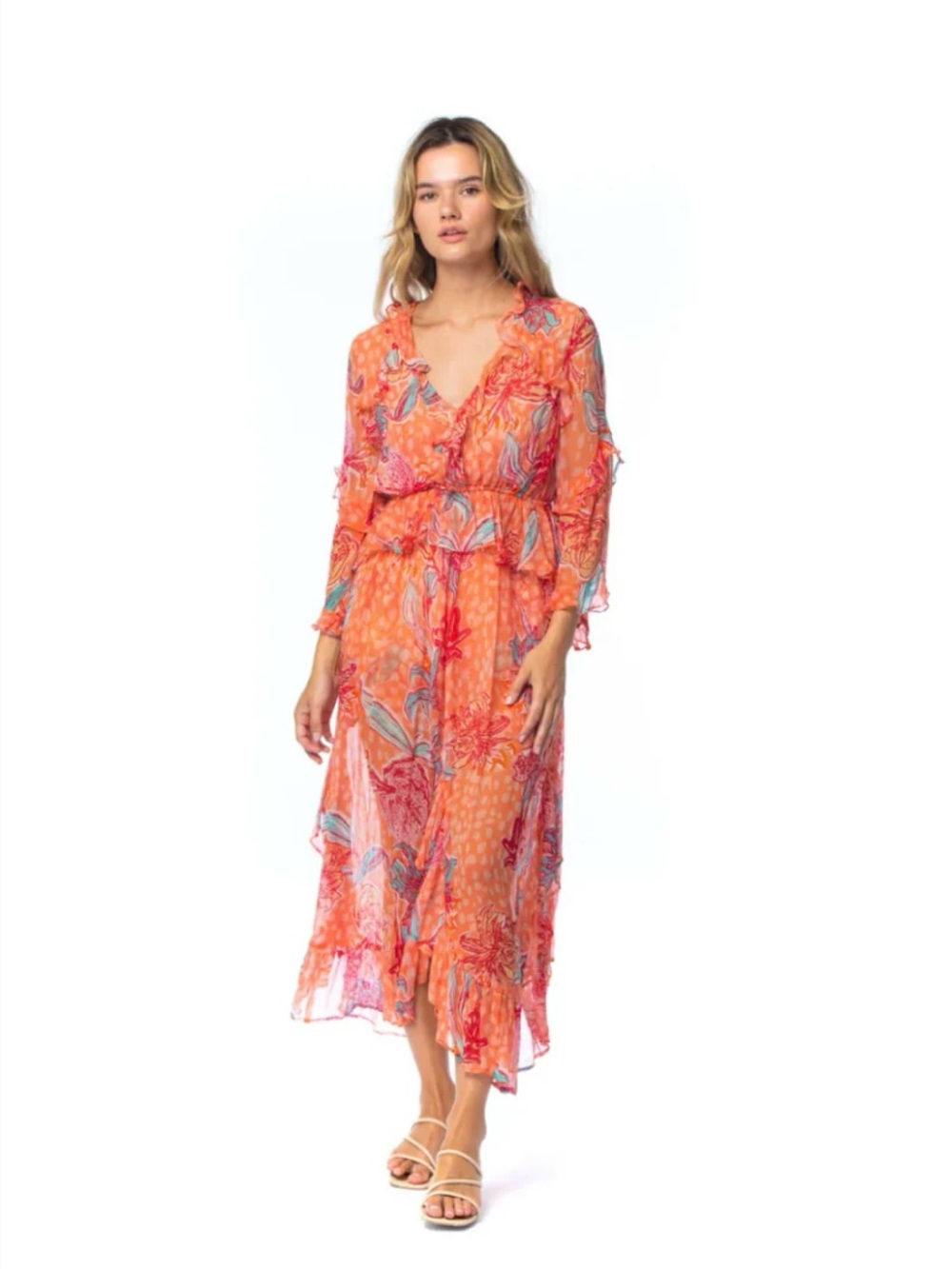 Anthropologie Mahila x Tolani Imogen Peach Floral Midi Dress S